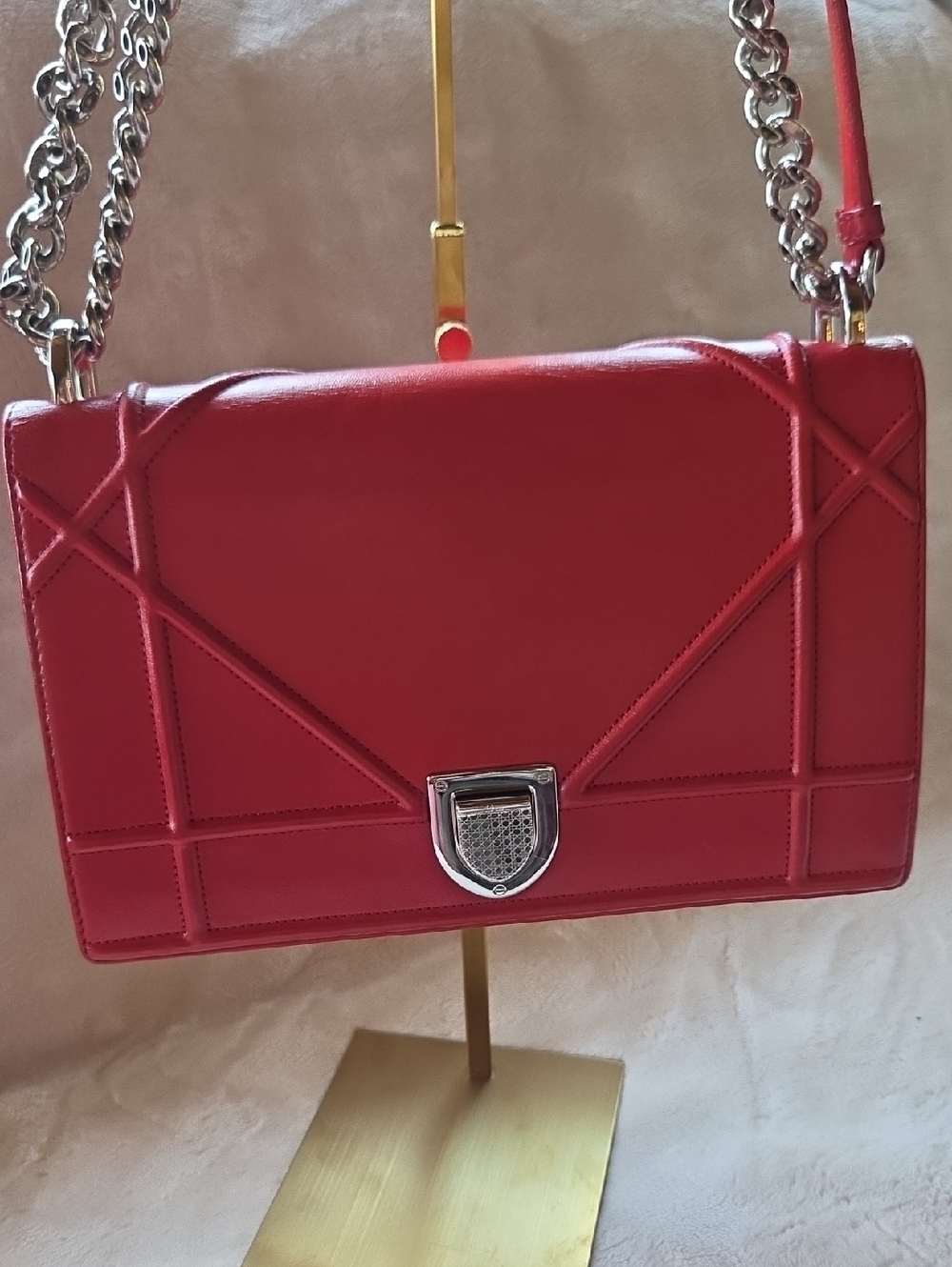 Dior Diorama Red Leather Shoulder/Crossbody Bag with Silver Hardware